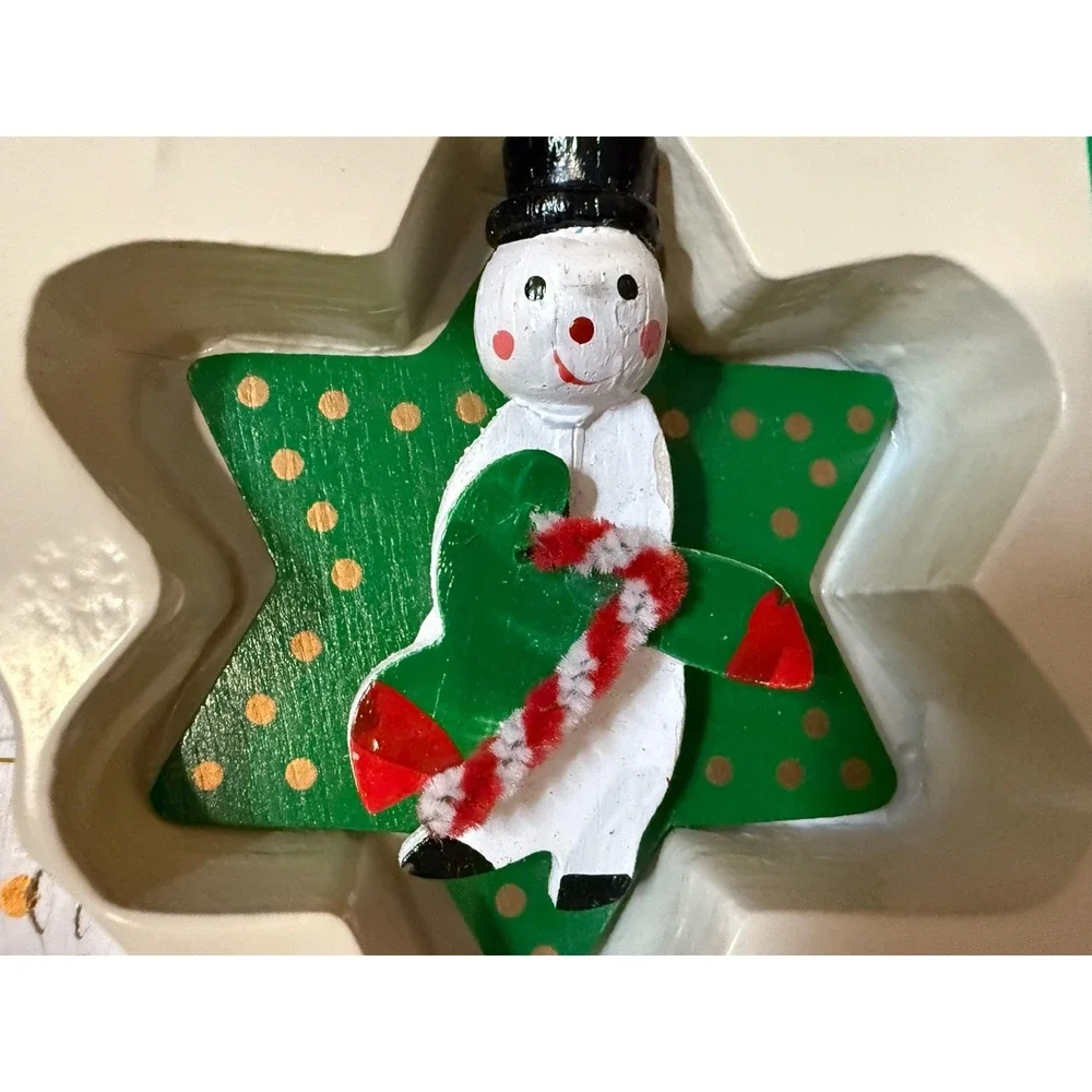 Vintage Christmas 12 Wooden Ornaments Hand Made Hand Painted 3-4